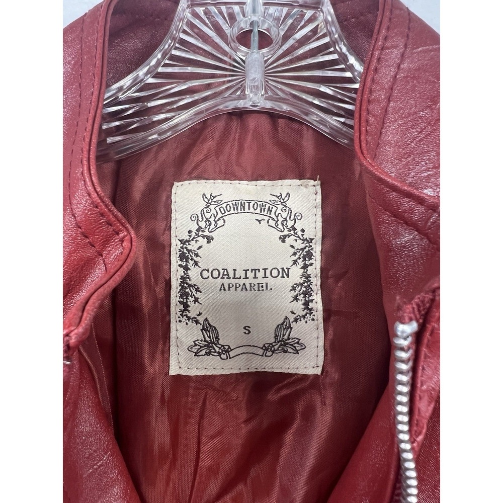 Downtown Coalition Apparell Faux Learher Moto Jacket Womens Small  Cropped Zip - Picture 3 of 10